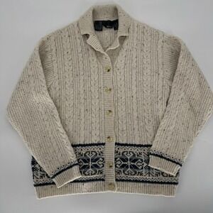 90s Fisherman Cardigan Lizwear Liz Claiborne Cable Knit Fair Isle Speckled Med